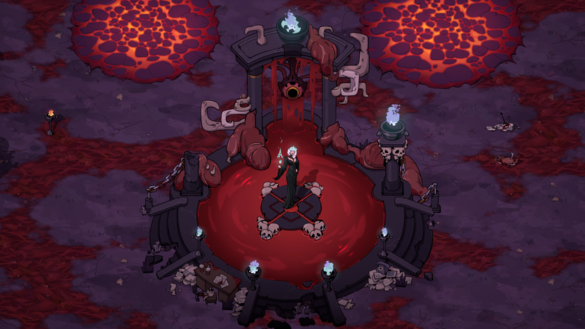 A demonic mistress stands in a necromantic summoning circle