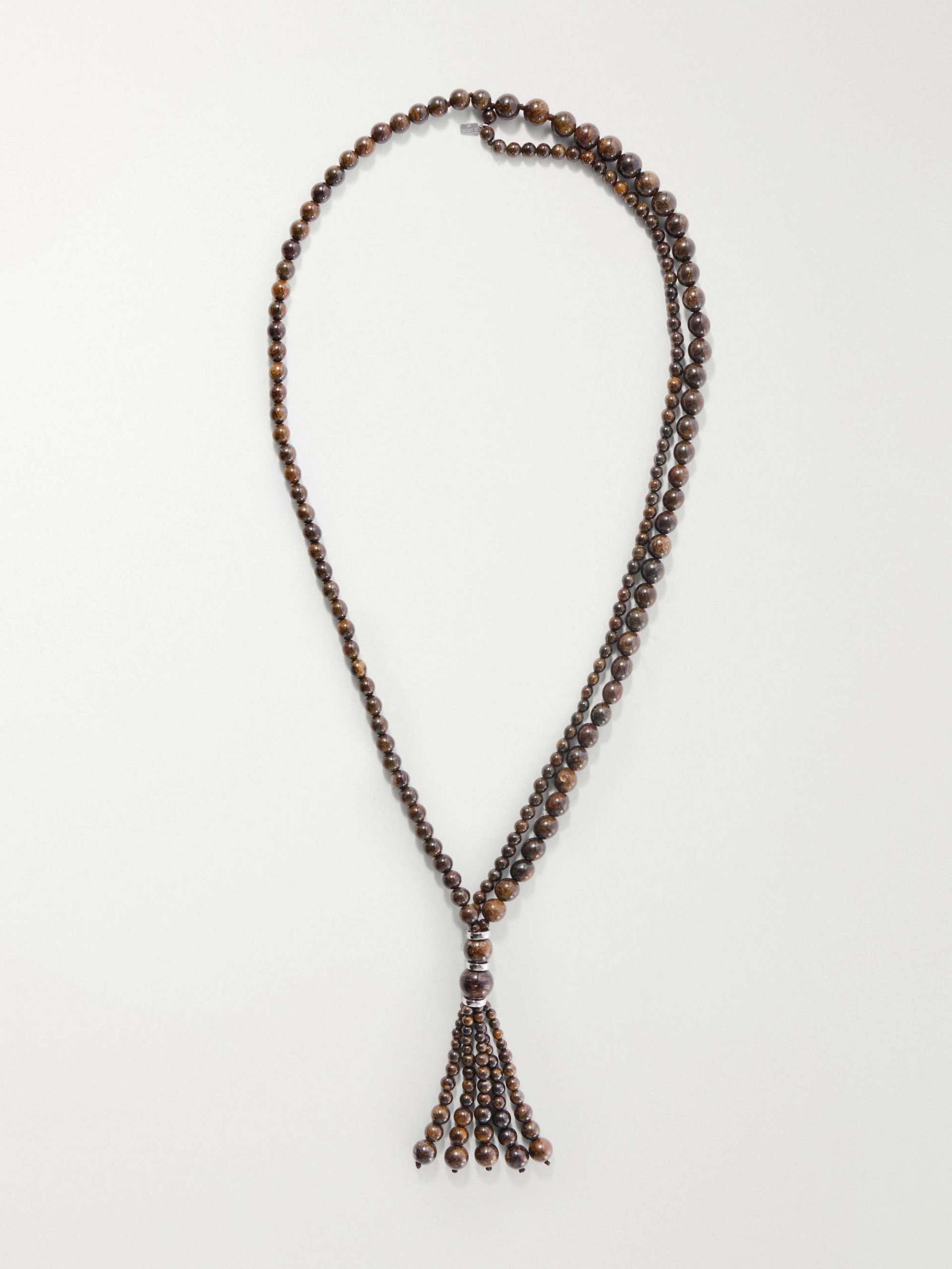 Venice Opera Tasseled Sterling Silver Bronzite Necklace