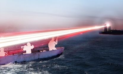 The laser distraction system would act as a warning to pirates at a distance and could potentially blind them at a close range. 