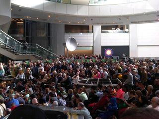 A large crowd turned out to view the transit of Venus at the American Museum of Natural History in New York, where astronomer Steve Beyer explained what the crowd was going to see.