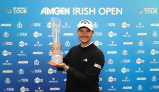 Rasmus Hojgaard holds the Irish Open trophy