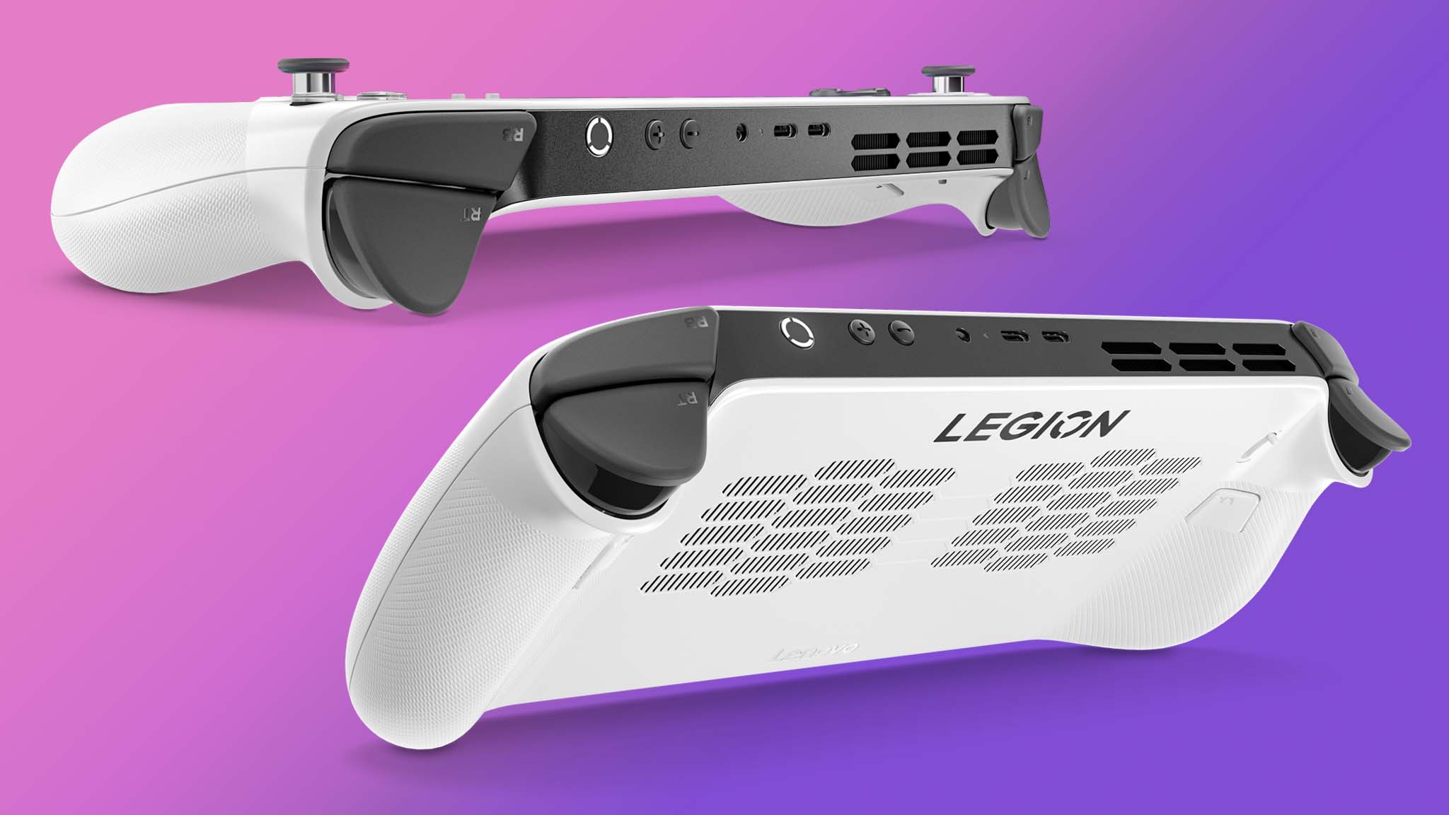 Top and back view of the white Lenovo Legion Go S.