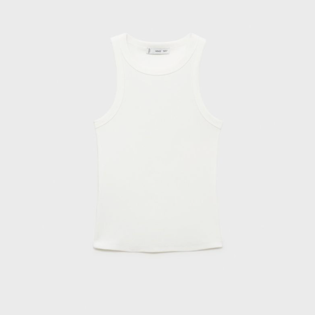 MANGO, Ribbed Cotton-Blend Top