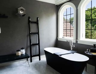 A bathroom in black tone