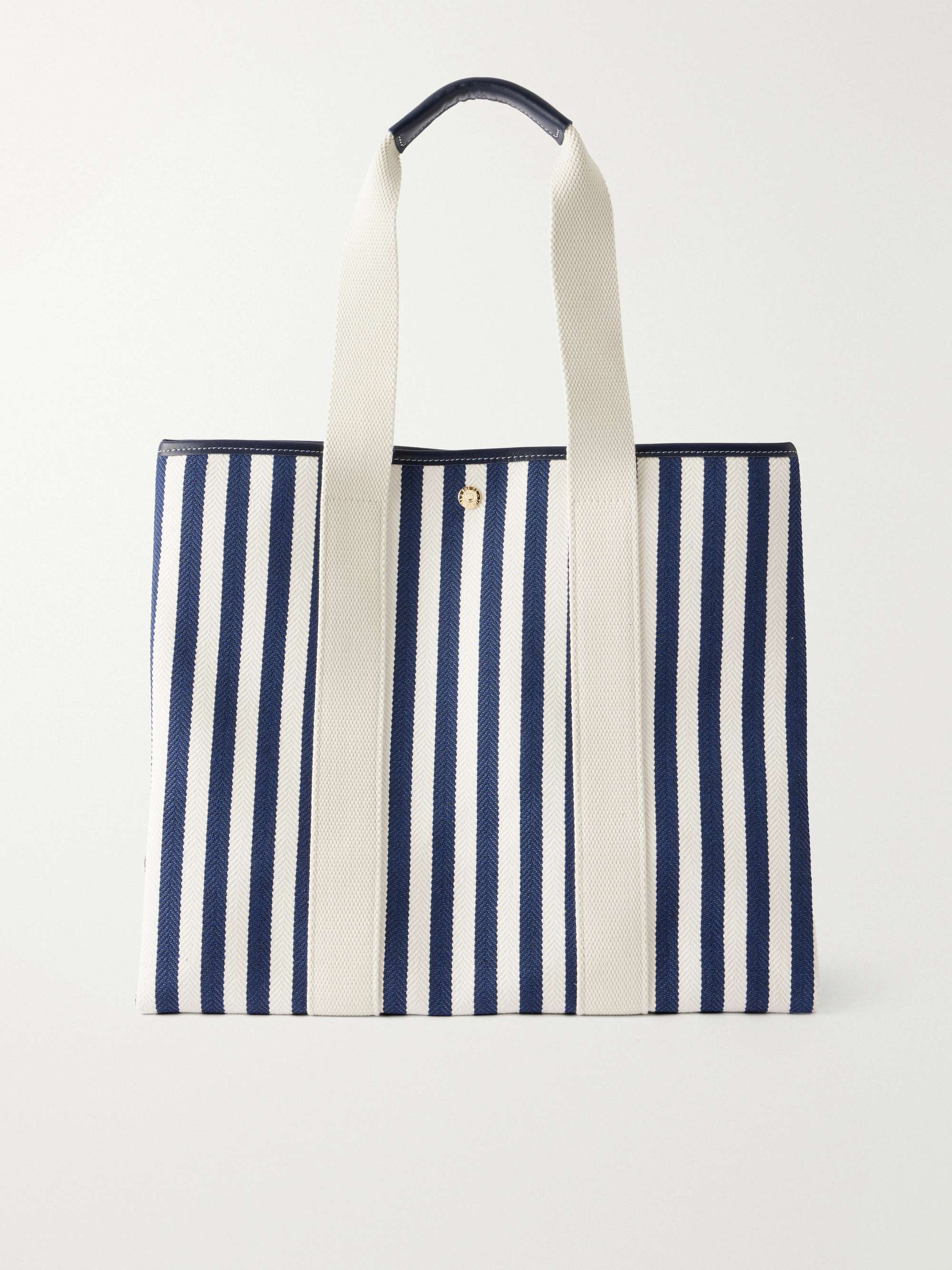 Travers&amp;eacute;e Large Leather and Webbing-Trimmed Striped Canvas Tote