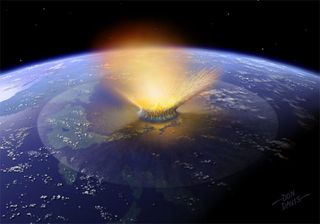 Researchers speculate a giant fragment produced by a collision between two asteroids smashed into Earth 65 million years ago, creating the Chicxulub crater off the coast of the Yucatan.
