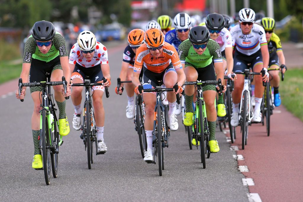 Pauliena Rooijakkers (Team Waowdeals Pro Cycling), Anna Van Der Breggen (Team Boels Dolmans Cycling Team Polkadot mountain jersey),Megan Guarnier (Team Boels Dolmans Cycling Team), Rotem Gafinovitz (Team Waowdeals Pro Cycling)