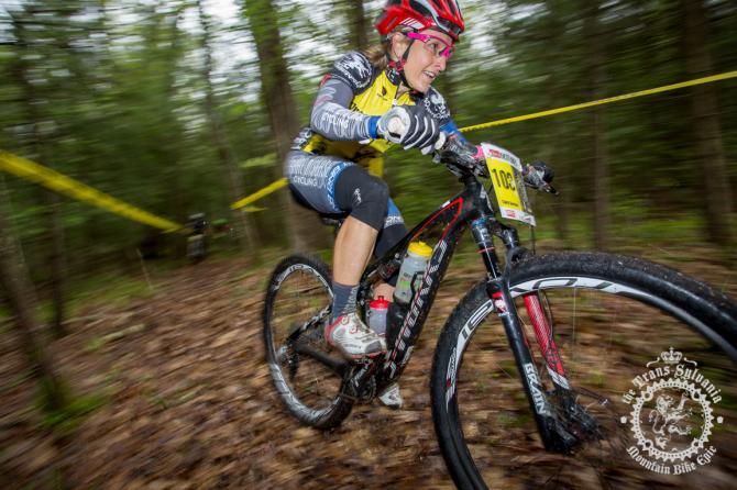 Cheryl Sornson rides the lower section of the enduro segment leading the women