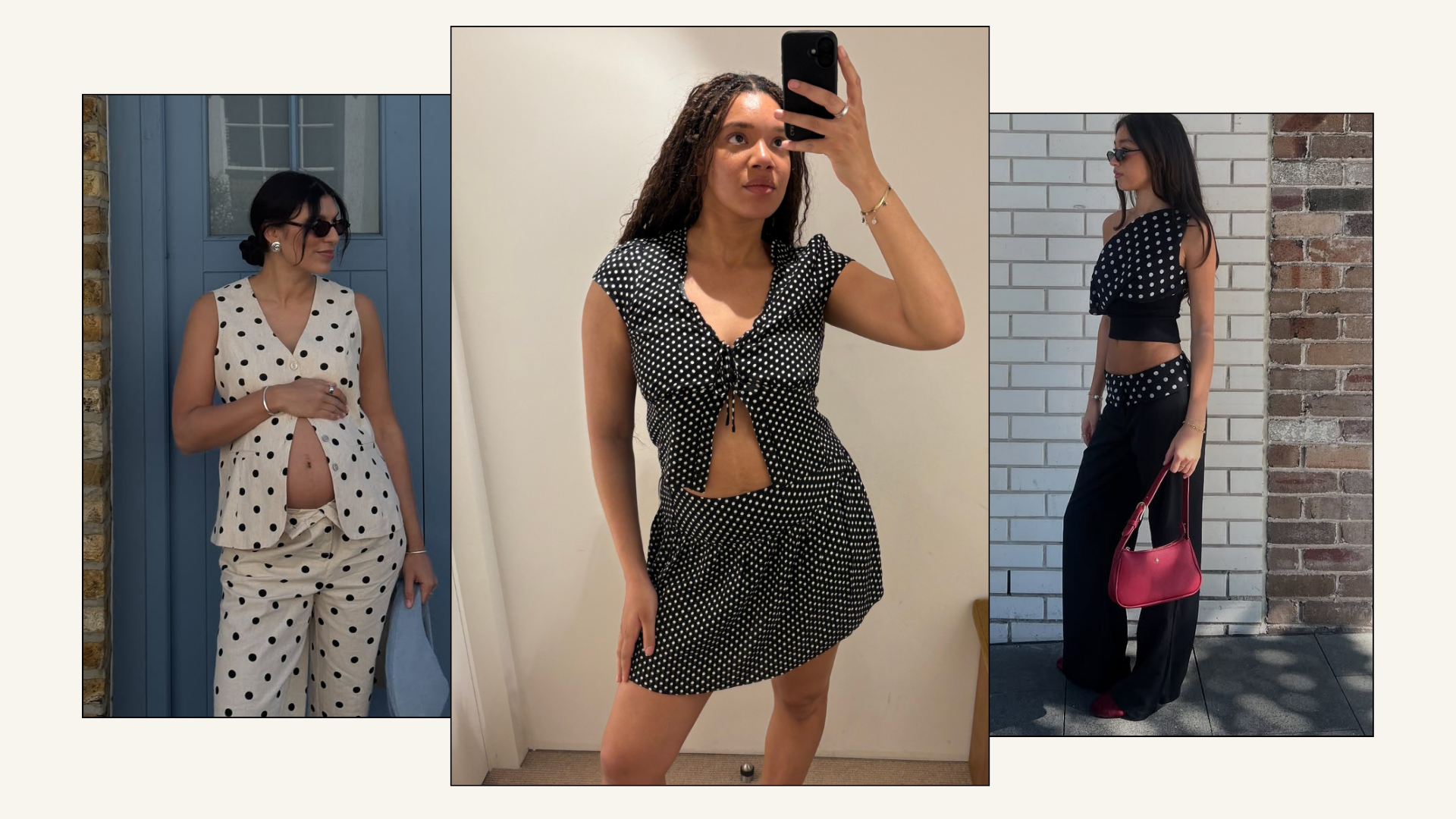 Three infleuncers in three polka dot sets