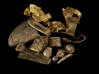 Pieces from the Staffordshire hoard, an Anglo-Saxon treasure trove discovered in 2009.