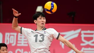 Junwoo Kim of Korea hits the volleyball for the Asian Games live stream 2023