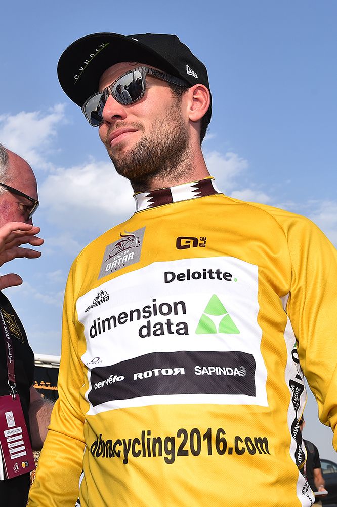 Mark Cavendish in the gold jersey