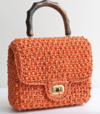 “RAFFIA &amp; BEADS” VINTAGE 1960’S RAFFIA BEADED WOODEN HANDLE BAG, $290 | Willow Hilson Vintage