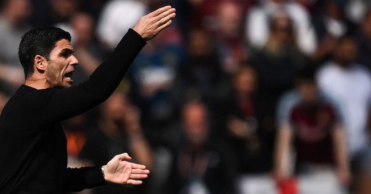 Arsenal&#039;s Spanish manager Mikel Arteta reacts during the English Premier League football match between West Ham United and Arsenal at the London Stadium, in London on April 16, 2023.