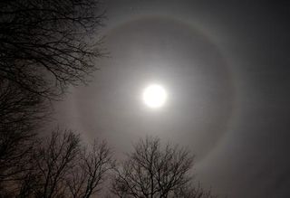 A classic lunar halo photographed in December 2003 in Ontario, Canada.