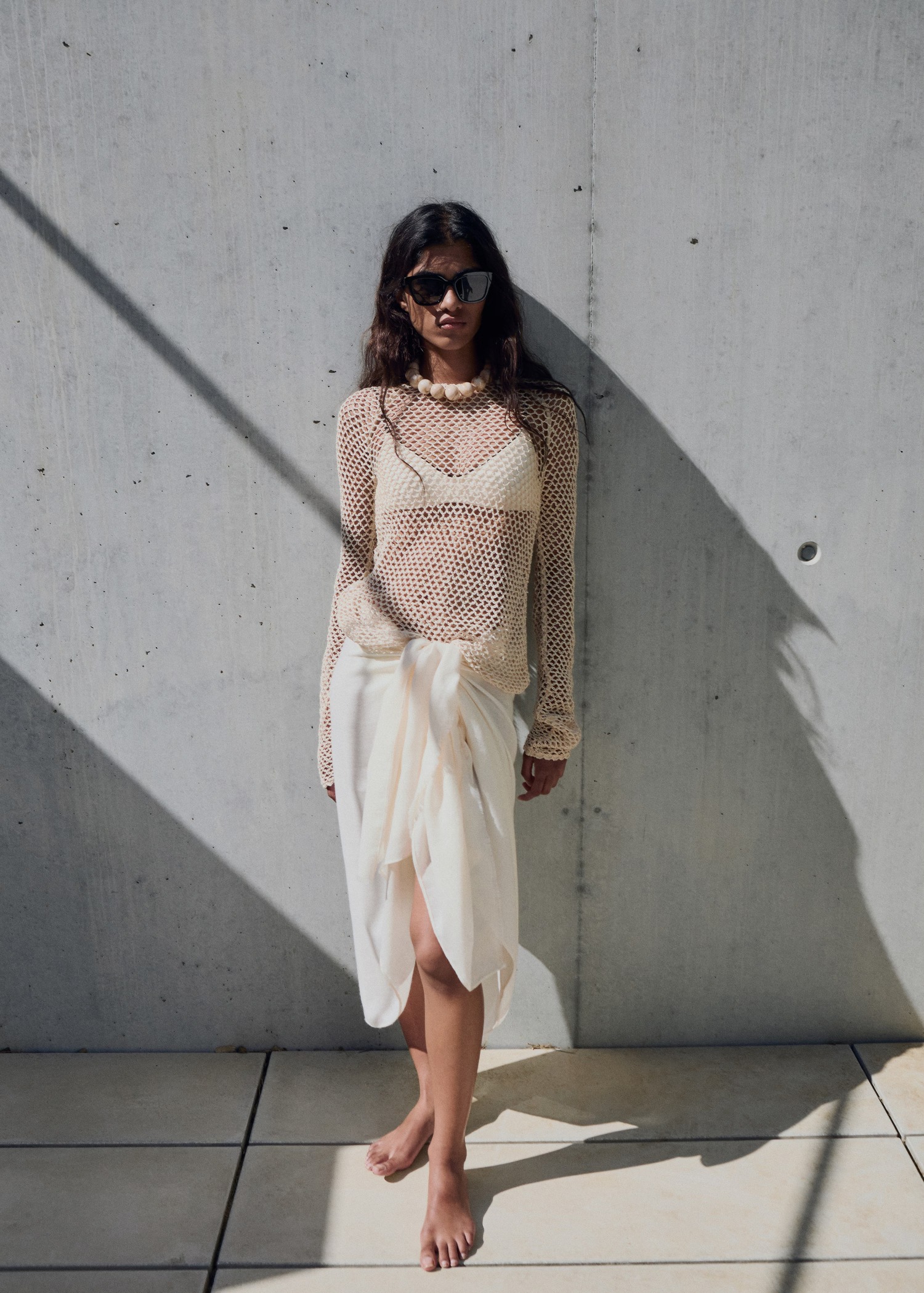 MANGO, Long-Sleeved Crochet Sweater