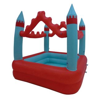 red and blue colour swimming castle