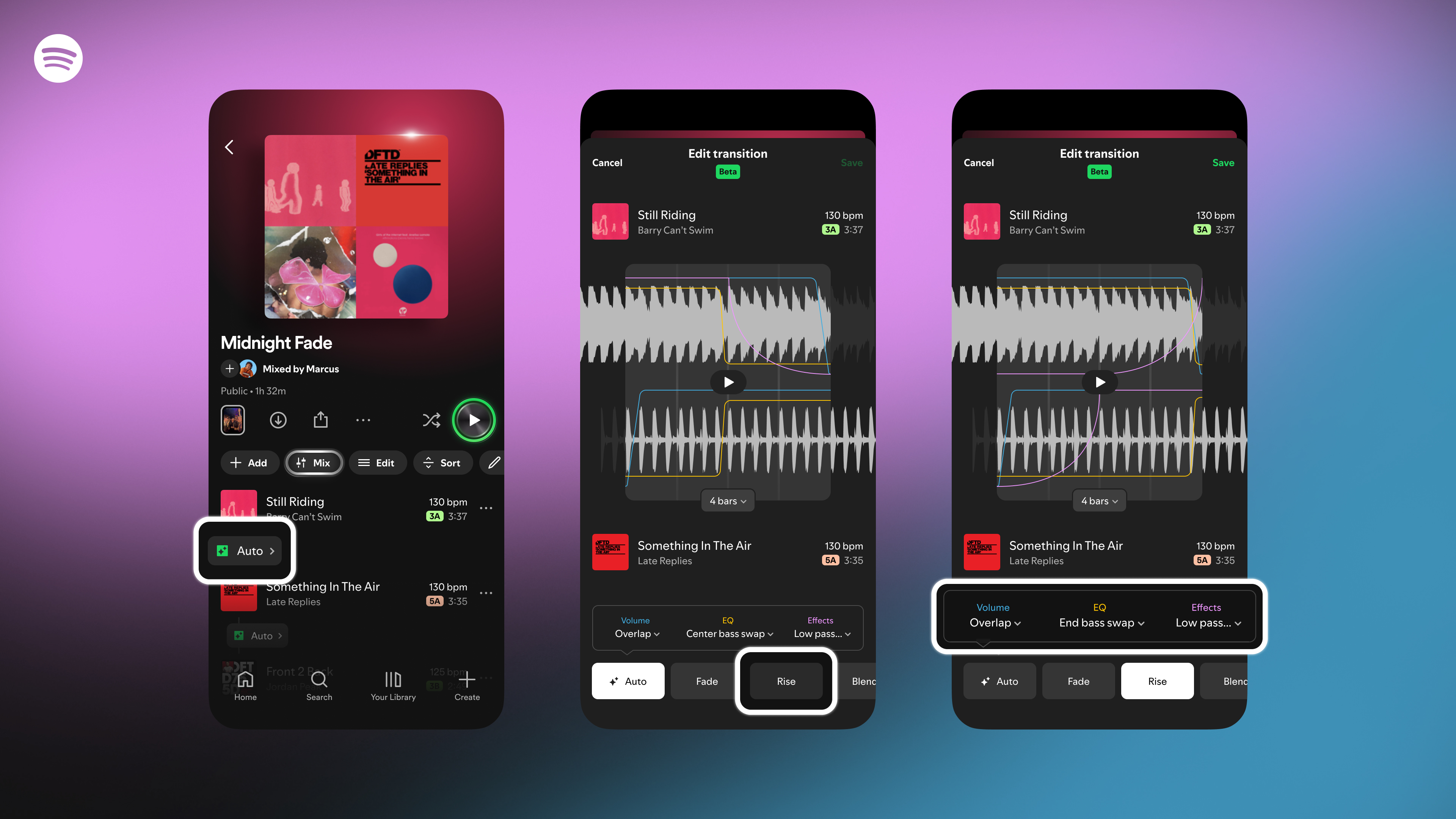 Spotify's new audio mixing feature in a personal playlist