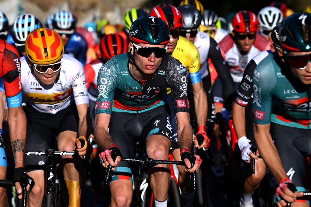 SAGUNTO SPAIN FEBRUARY 03 Aleksandr Vlasov of Russia and Team BORA Hansgrohe competes during the 74th Volta a la Comunitat Valenciana 2023 Stage 3 a 1451km stage from Btera to Sagunto VCV2023 VoltaValenciana on February 03 2023 in Sagunto Spain Photo by Dario BelingheriGetty Images