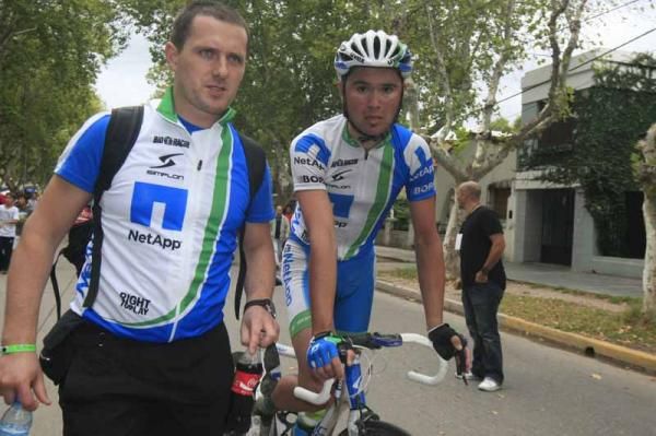 A NetApp rider comes over the line after a tough opening stage