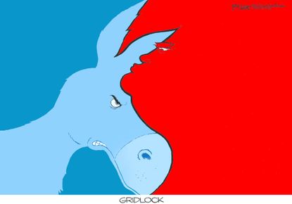 Political cartoon U.S. Democrats Trump GOP midterm election gridlock
