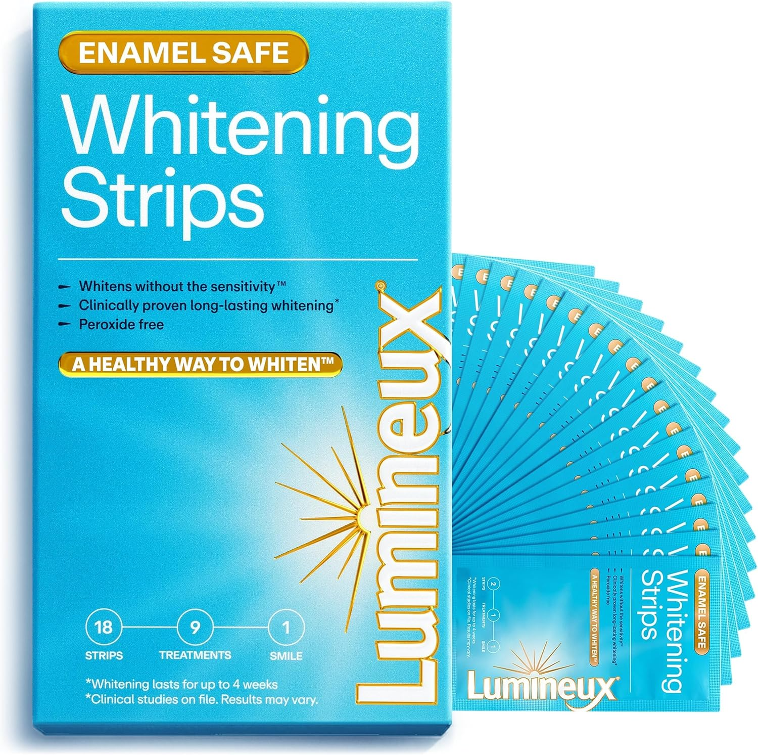 Lumineux, Lumineux Teeth Whitening Strips 9 Treatments – Peroxide Free - Enamel Safe for Whiter Teeth - Whitening Without the Sensitivity - Dentist Formulated - Sensitivity Free