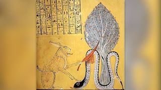 Representation of Apep (Apophis) in Ancient Egyptian wall painting.