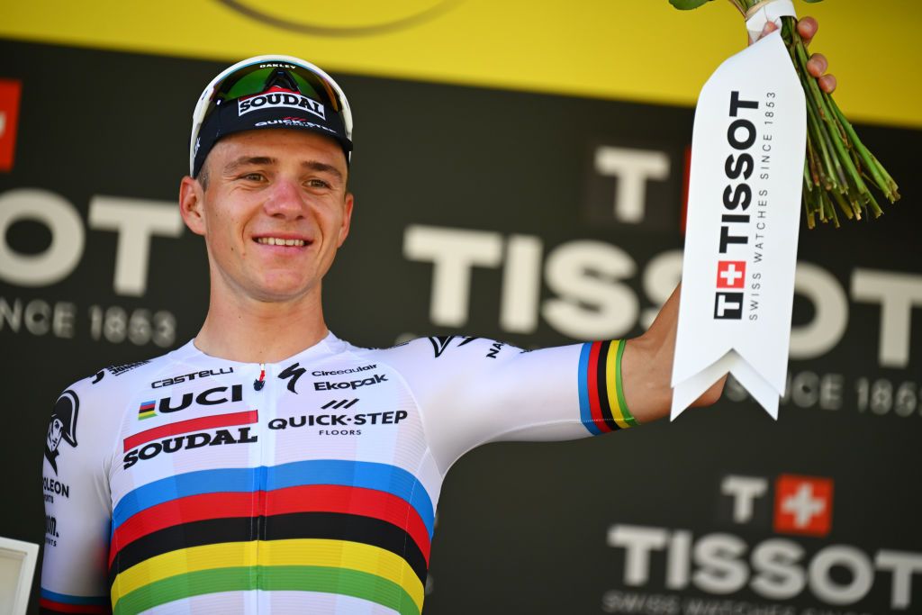 Remco Evenepoel savours his victory in the time trial at the 2024 Tour de France