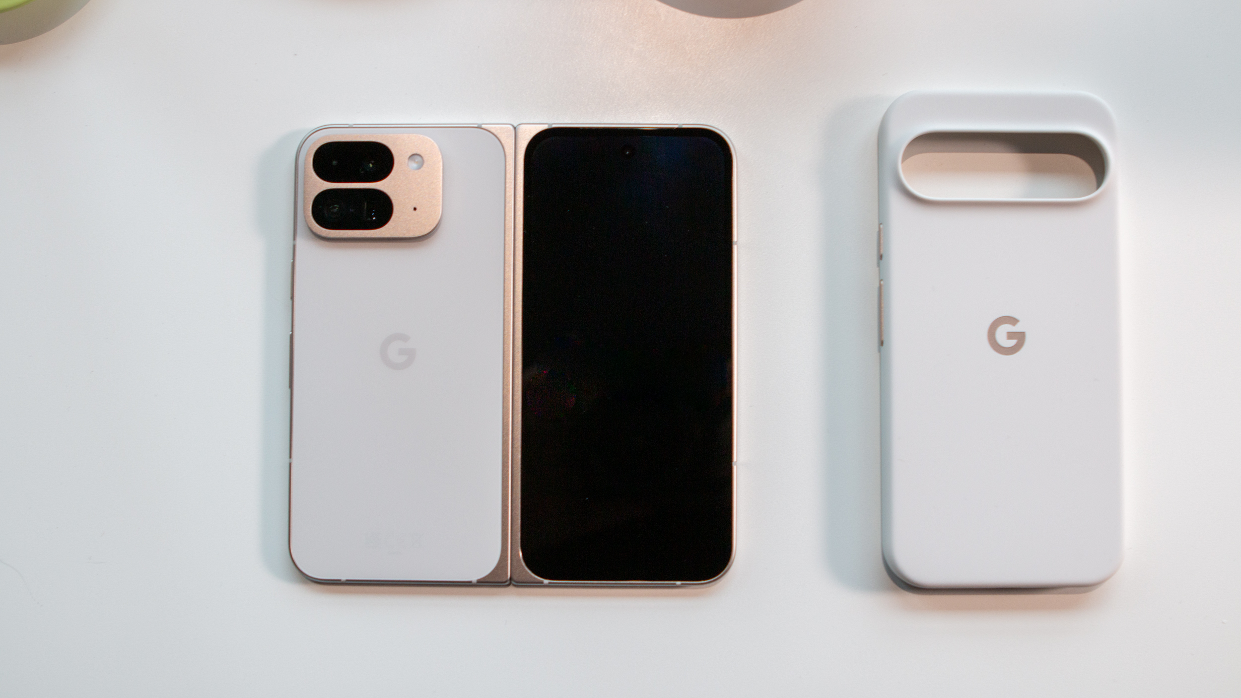 Google Pixel 9 Pro Fold top-down view with case