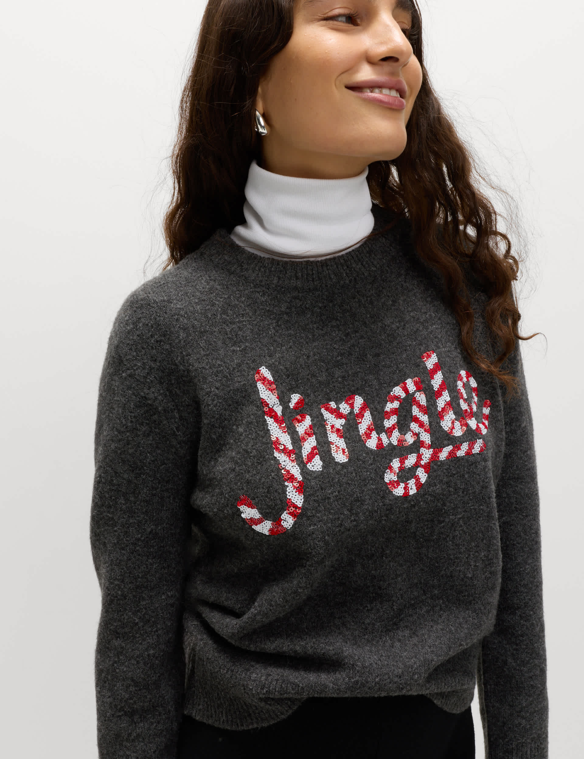 Embellished Slogan Crew Neck Jumper With Wool