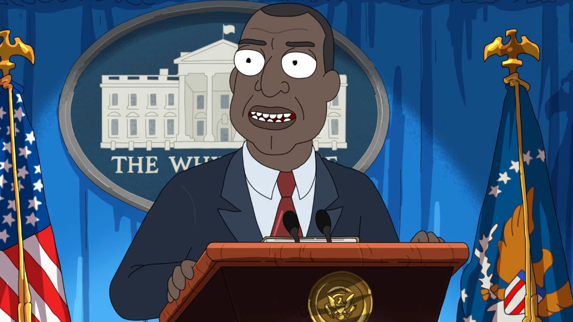 President Curtis at his White House briefing. 