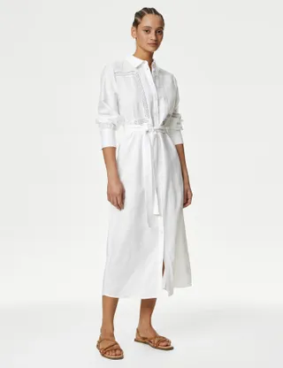 M&S Collection, Cotton Rich Collared Belted Midi Shirt Dress
