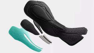 An exploded view of Elastic Interface's 3D printed chamois pad