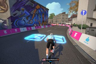 Zwift's Crit City course with boost pads