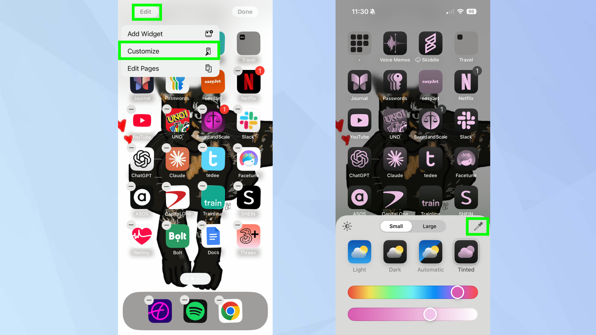 iPhone app icons tint