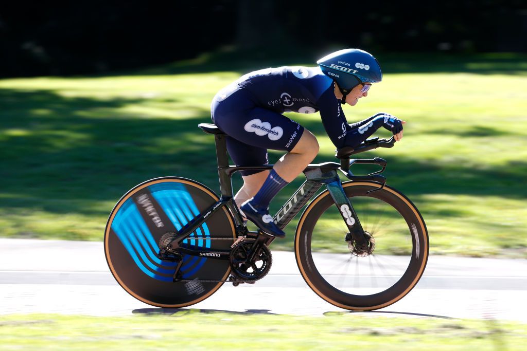 EDE NETHERLANDS SEPTEMBER 05 Charlotte Kool of The Netherlands and Team DsmFirmenich sprints during the 25th Simac Ladies Tour 2023 Prologue a 24km individual time trial stage from Ede to Ede UCIWWT on September 05 2023 in Ede Netherlands Photo by Bas CzerwinskiGetty Images