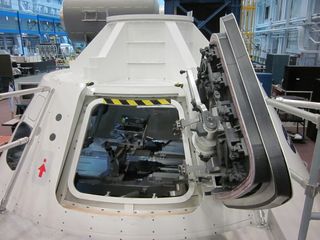 A mockup of the Orion capsule at NASA’s Johnson Space Center in Houston shows the space agency’s next-generation spacecraft, designed to carry humans beyond low-Earth orbit to the moon, asteroids, and Mars.