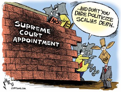 Political cartoon U.S. Supreme Court Obama Scalia