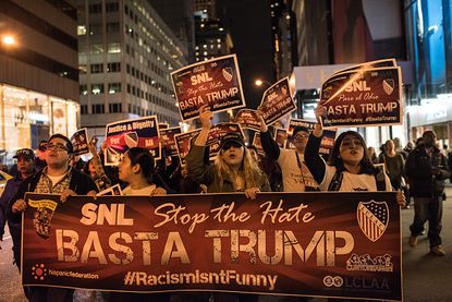Latinos demonstrate against Trump.