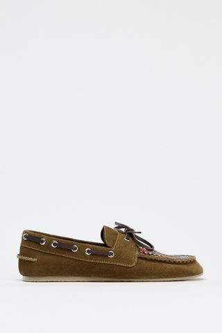 Embroidered Suede Loafers