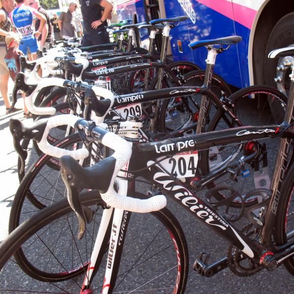 Lampre had their bikes lined up at the start