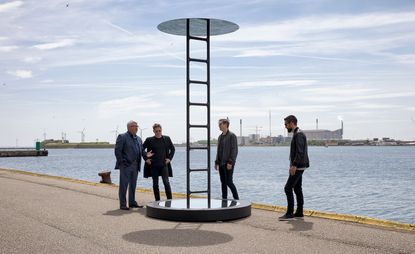 From left, Niels Jørgensen of Erik Jørgensen Møbelfabrik, Stain Alessandro Ekkernes Rossi of Snøhetta, and Marius Myking and Martin Nichols of Everything Elevated with ‘The Portal’