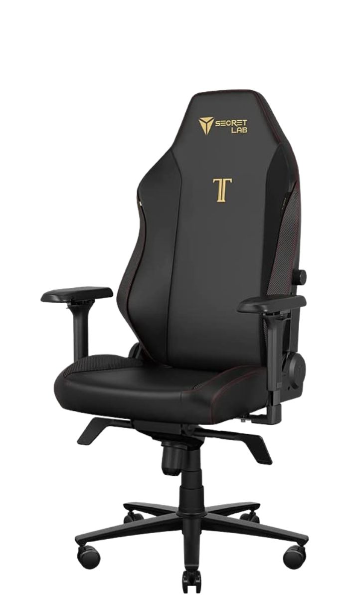 A Black leatherette secretlab titan evo chair on a plain background
