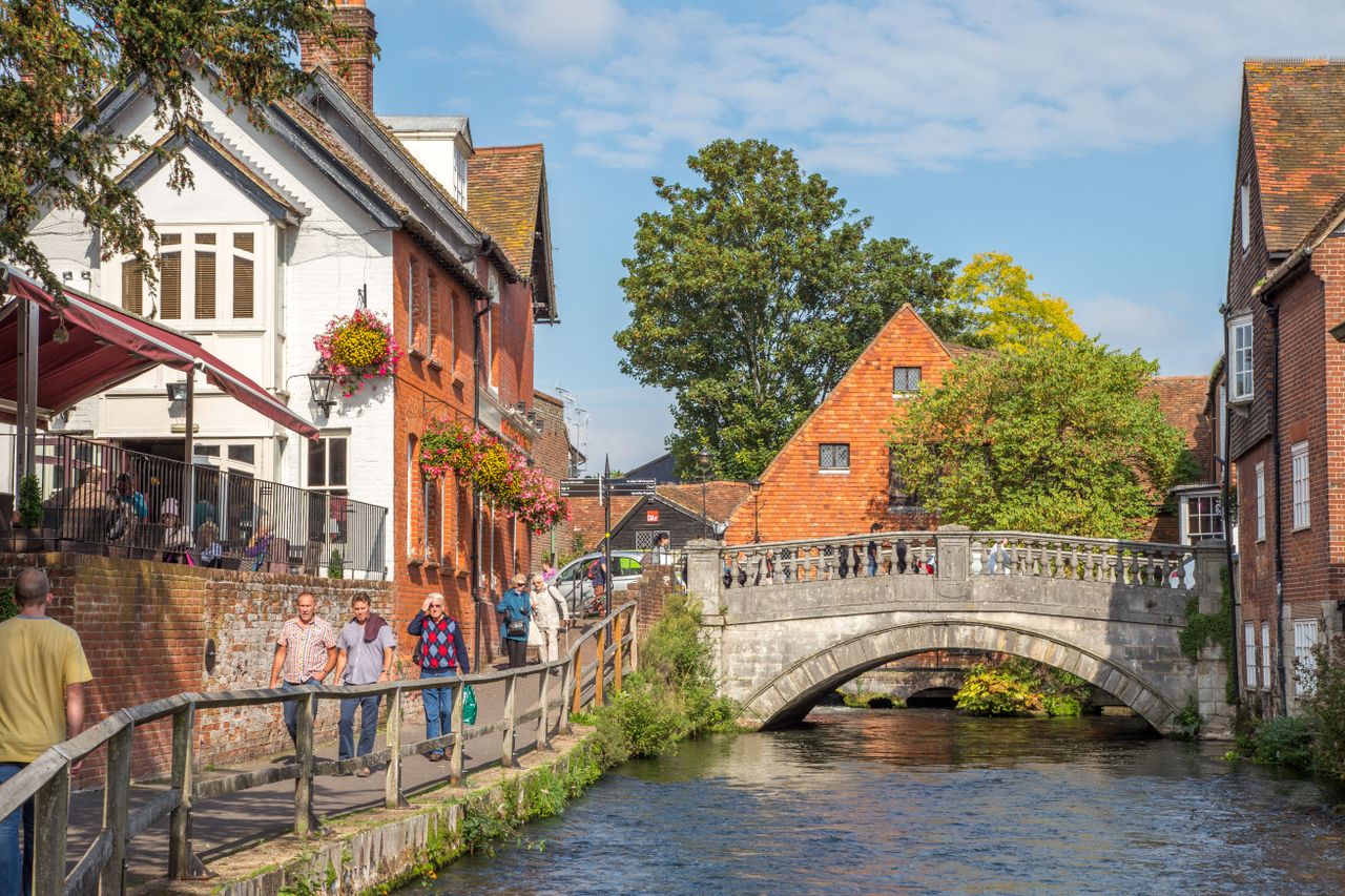 The River Itchen winding through Winchester.