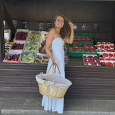 Lauren Cunningham wears white dress at farm shop