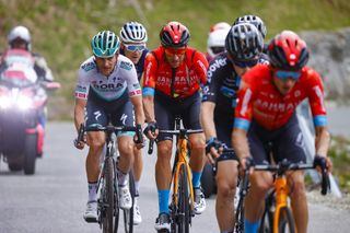 Giro d'Italia 2021 - 104th Edition - 20th stage Verbania - Valle Spluga - Alpe Motta 164 km - 29/05/2021 - Damiano Caruso (ITA - Bahrain Victorious) - Felix Grossschartner (AUT - Bora - Hansgrohe) - photo Luca Bettini/BettiniPhotoÂ©2021