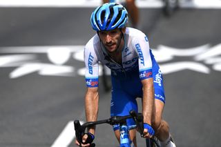 Simon Yates (Jayco-AlUla) crosses the finish line on stage 8 of the Tour de France in Limoges following his late crash