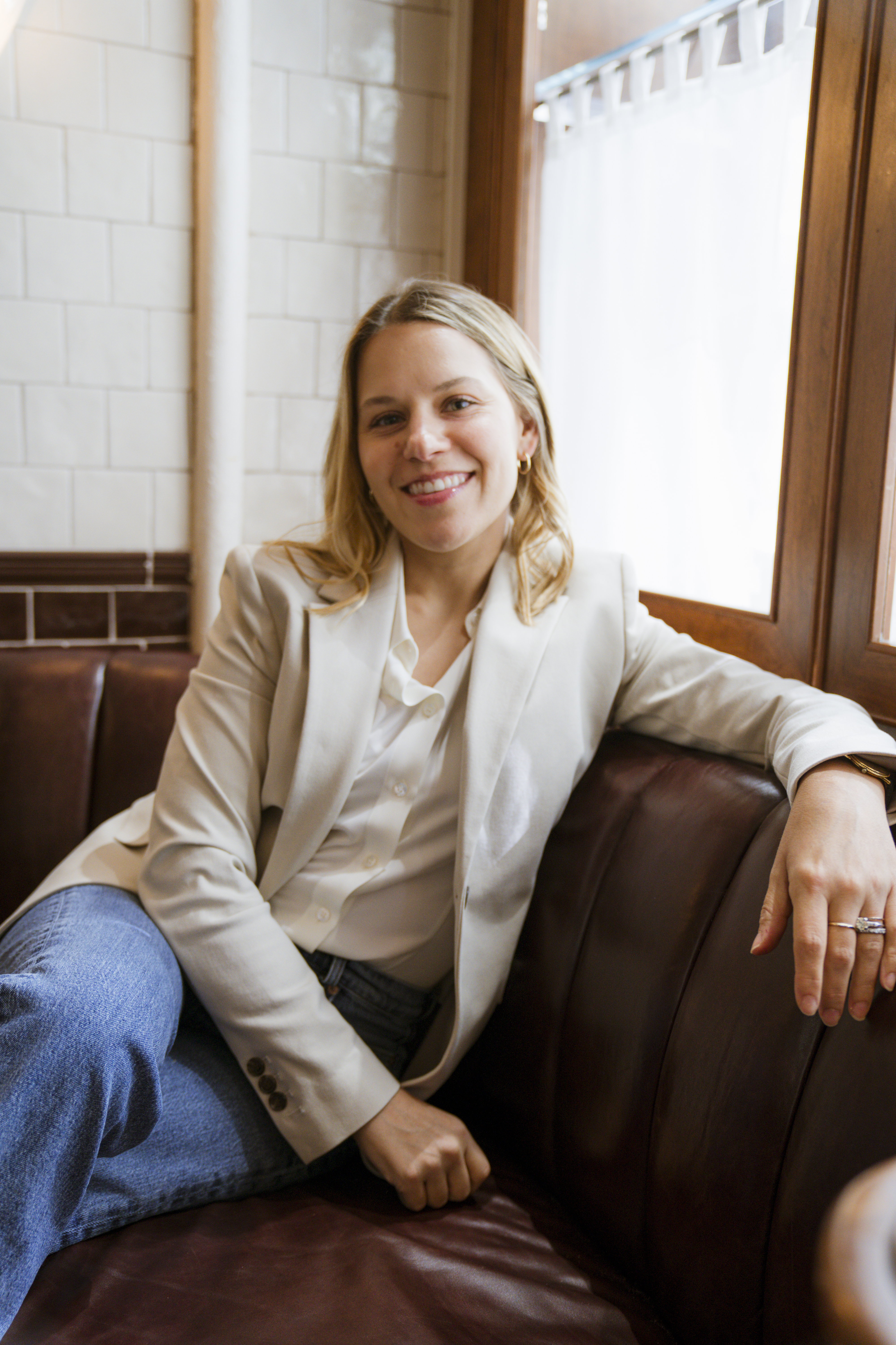 woman sitting on a sofa