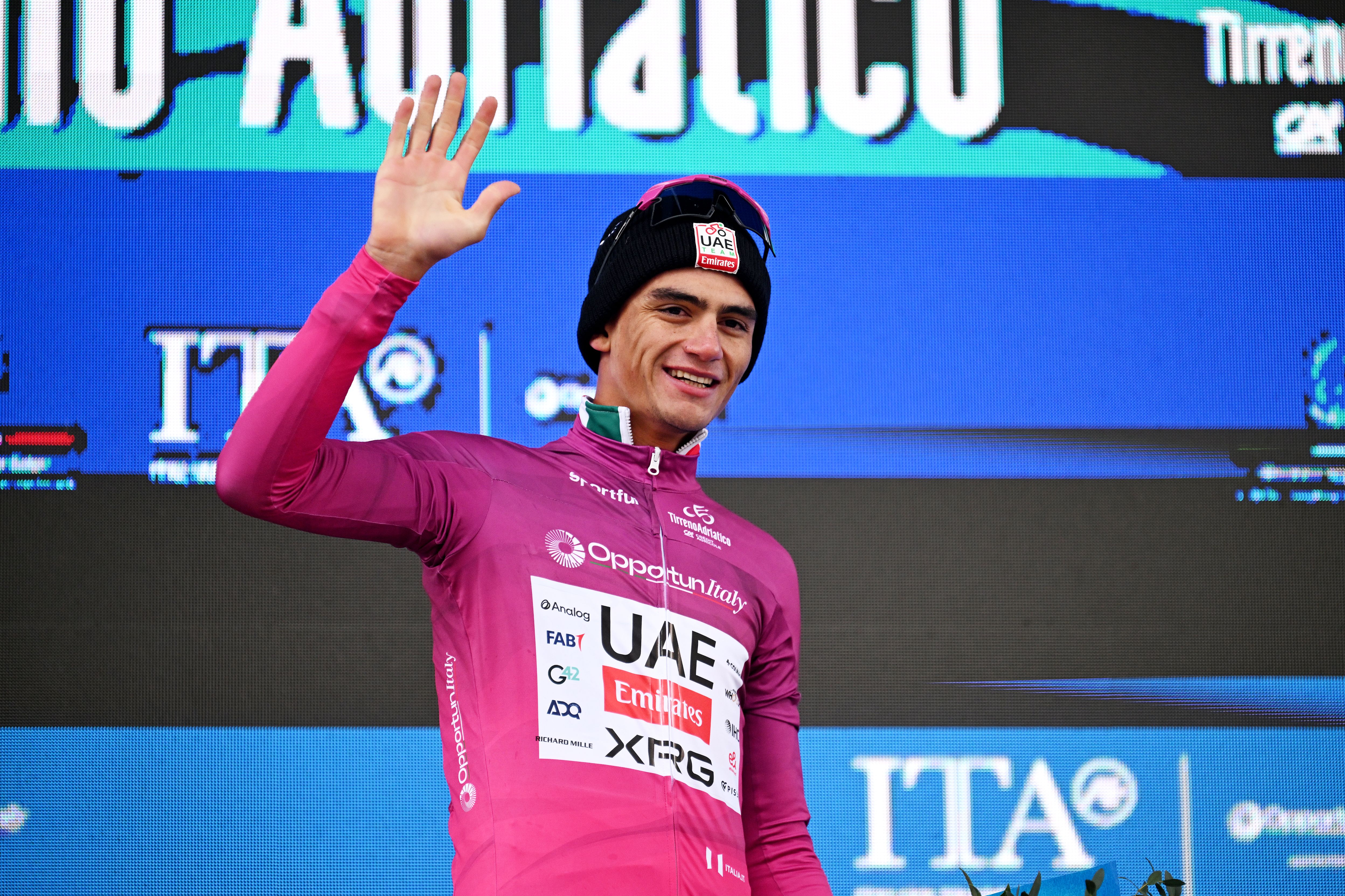 Isaac Del Toro in points jersey at Tirreno-Adriatico 2026