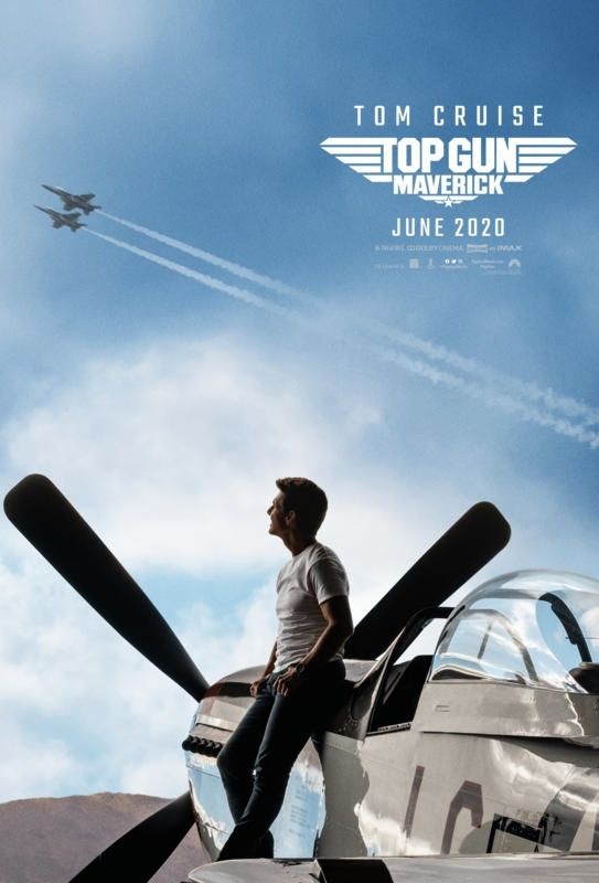 Top Gun: Maverick poster Tom Cruise on airplane wing looking to the sky